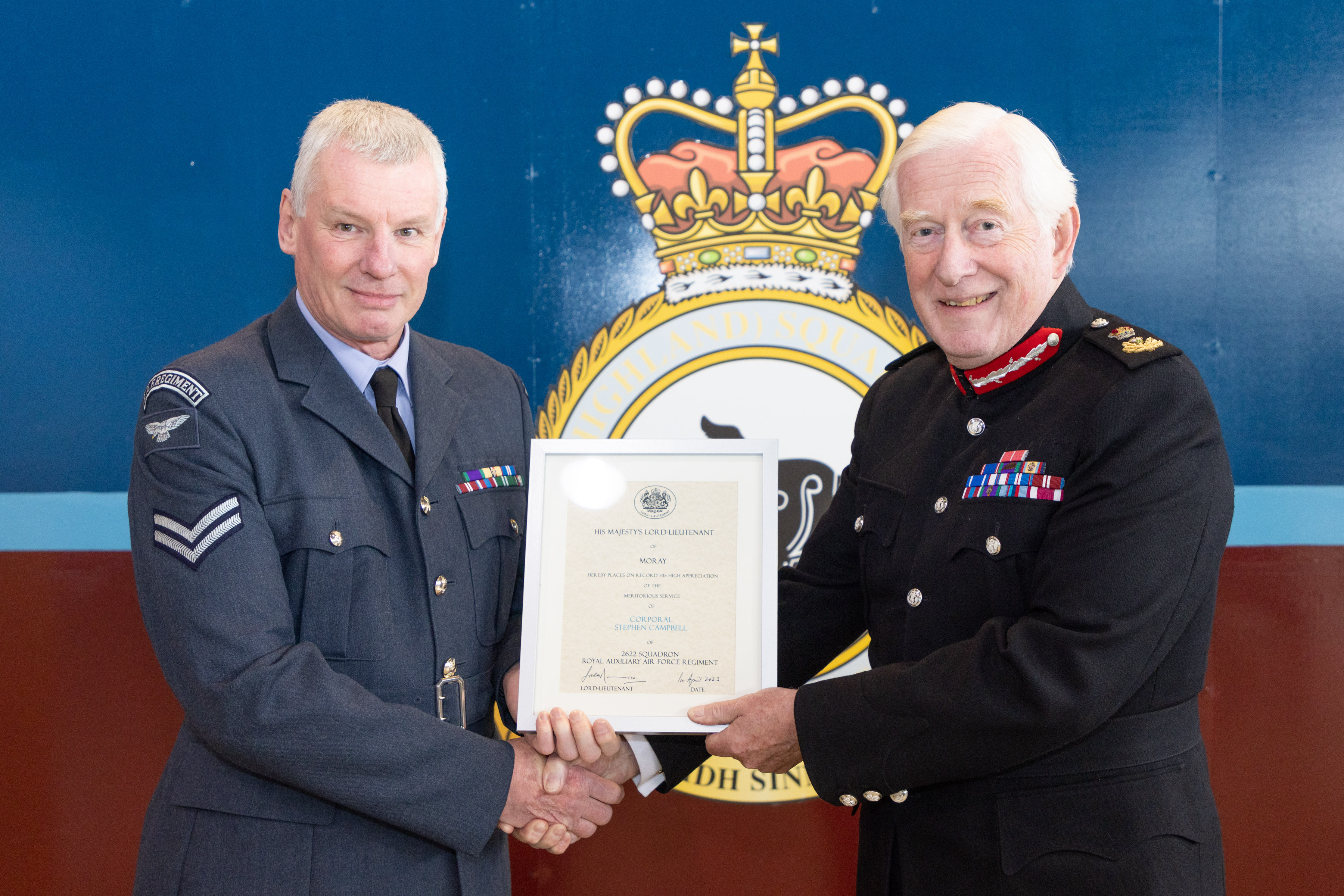 Corporal Stevie Campbell and the Lord Lt of Moray.